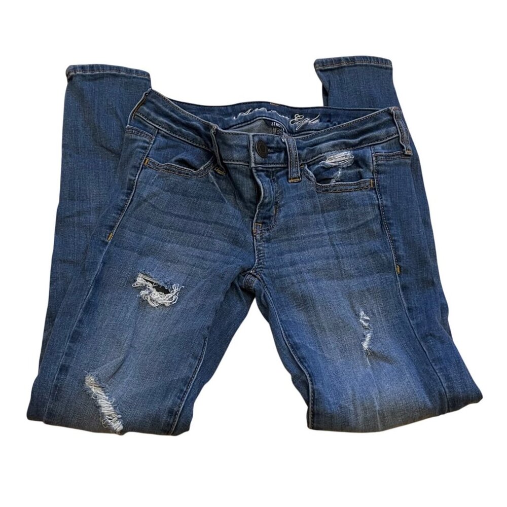 American Eagle Womens Stretch Denim Jeggings Size 0 skinny leg w zipper at ankle
